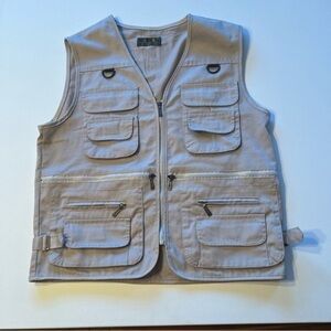 EUC Sanyou MENS Utility‎ Hunting Fishing Kaki Full Zip Vest Size XL (A3)